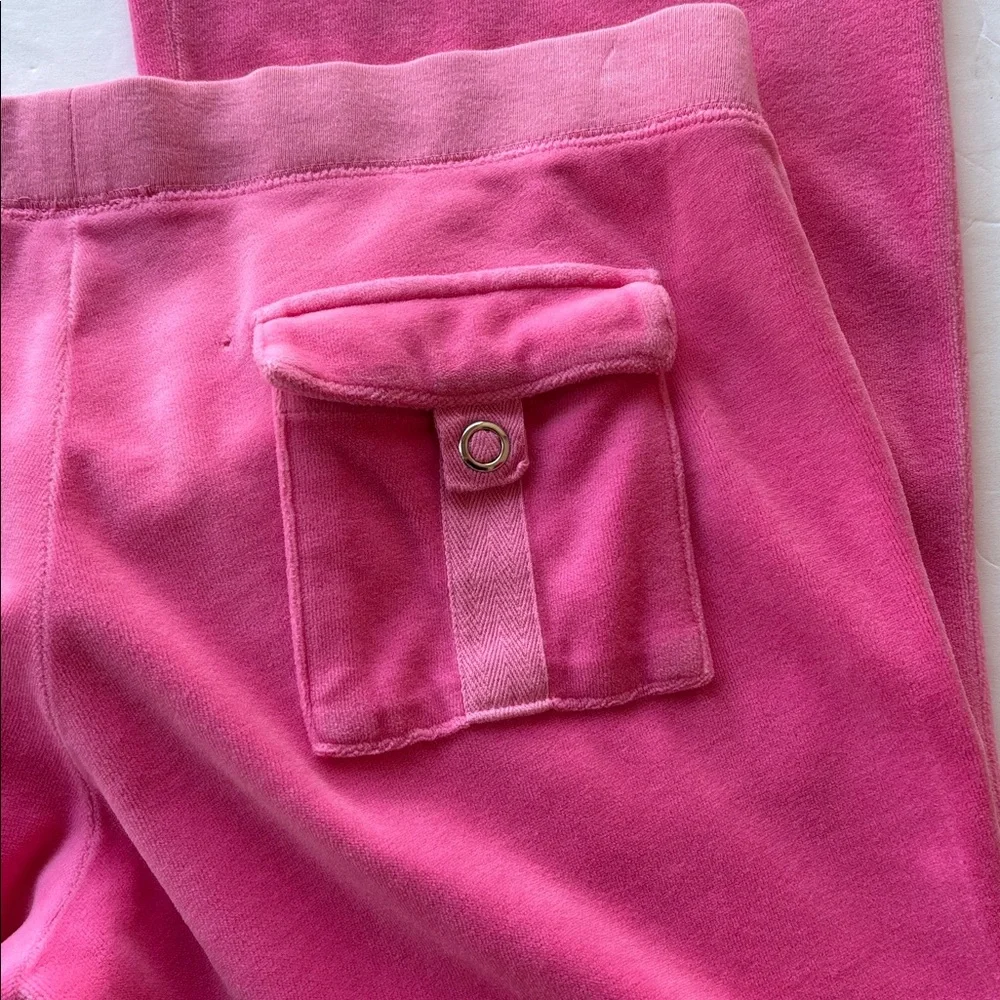 Vintage Juicy Couture Velour Y2k Tracksuit Pant Pink USA Flare Snapback Pocket M